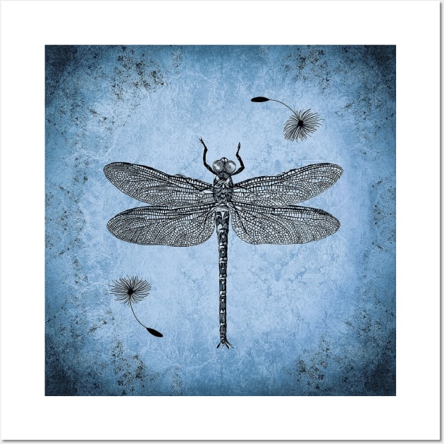 Blue dragonfly design Wall Art by Rising_Air